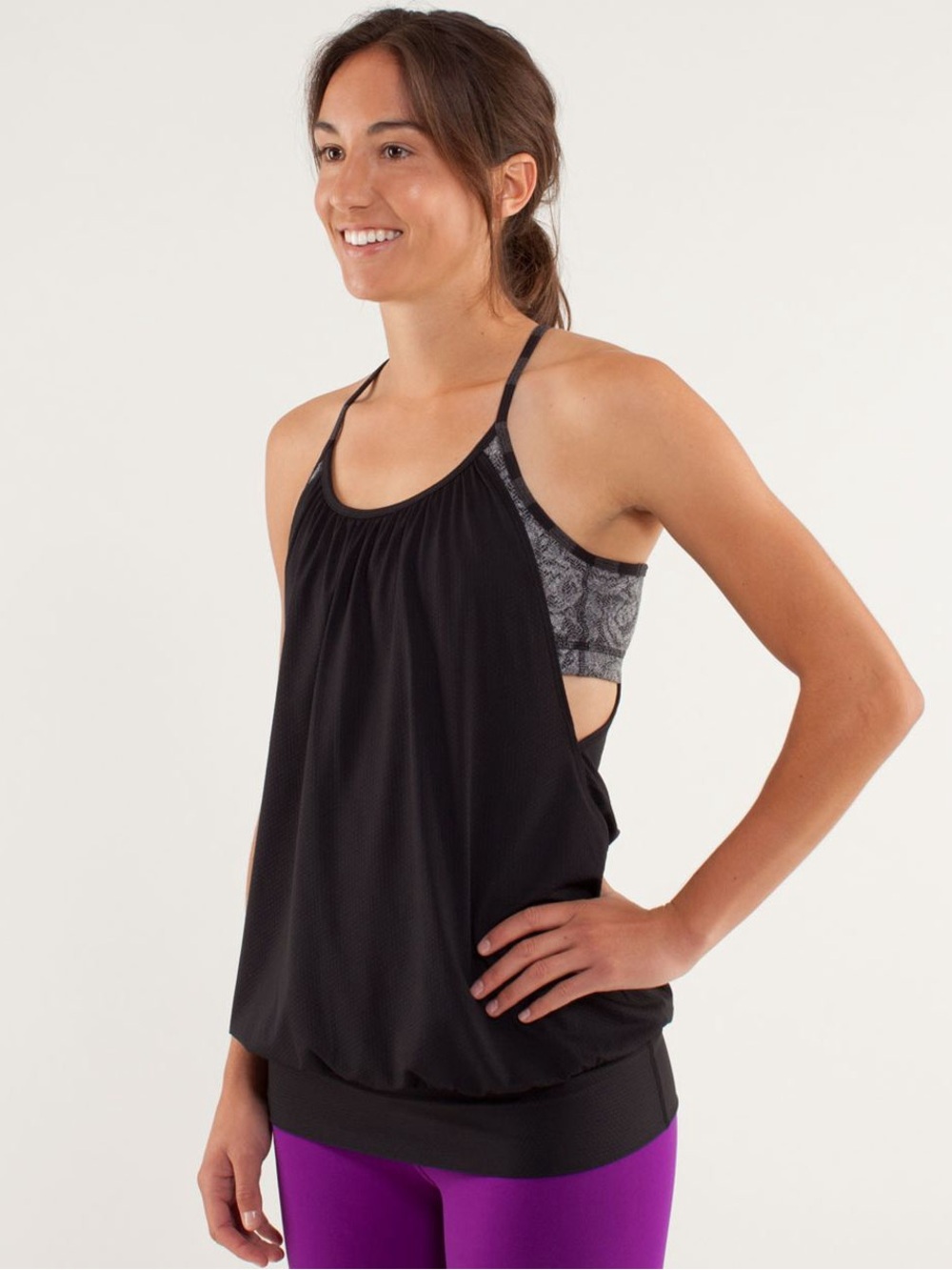 Lululemon No Limits Tank Black Heathered Built-In Bra Size 6